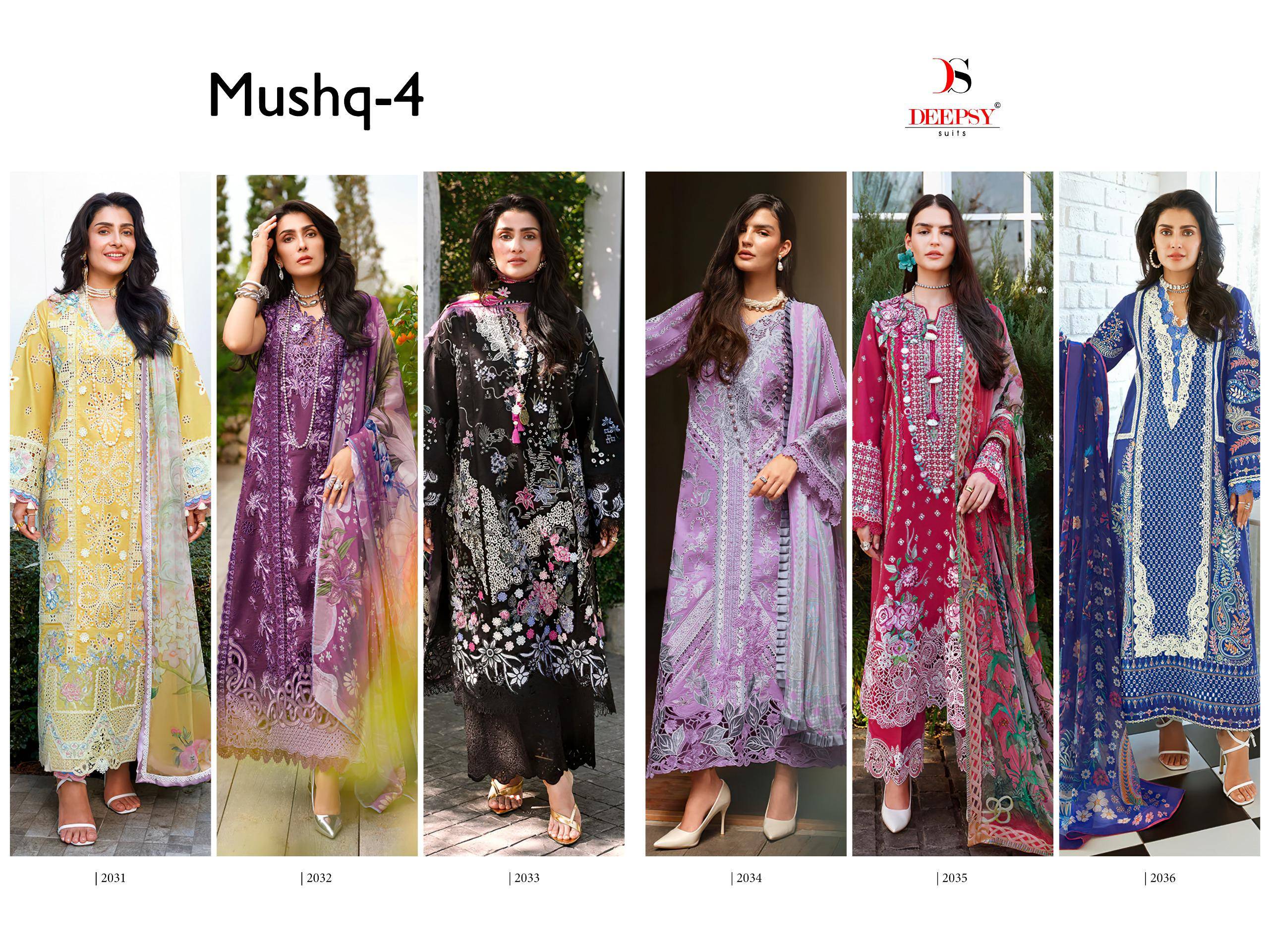 MUSHQ-4 DEEPSY SUITS 2031 To 2036 Series Pakistani Stylish Beautiful Colourful Printed & Embroidered Party Wear & Occasional Wear Pure Cotton Dresses At Wholesale Price